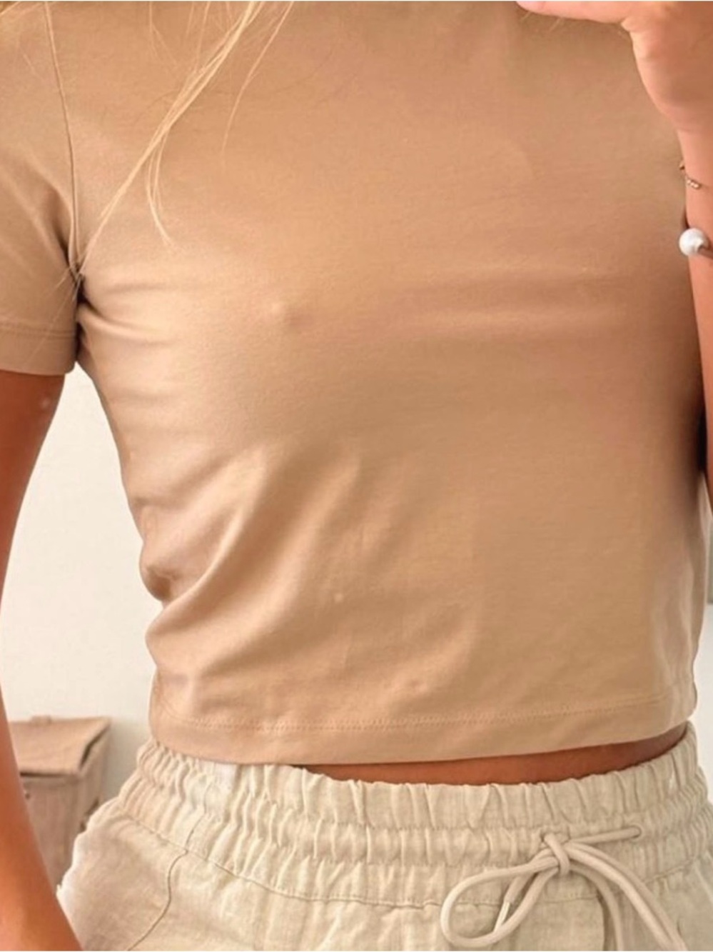 Zara Beige Cropped Short-Sleeve Tee